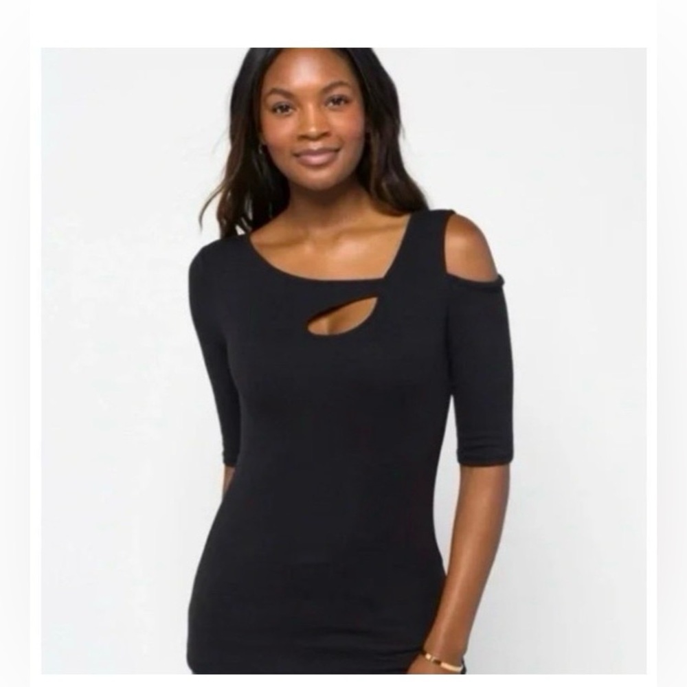 Goldray Black Asymmetrical Cutout Single Cold Shoulder Top Size Large